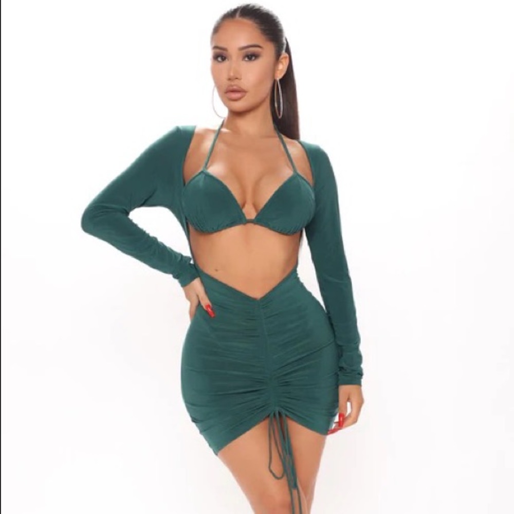 Harlow Ruched Mini Dress - Hunter Green